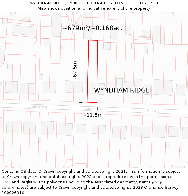 WYNDHAM RIDGE, LARKS FIELD, HARTLEY, LONGFIELD, DA3 7EH: Plot and title map