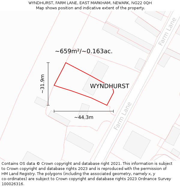 WYNDHURST, FARM LANE, EAST MARKHAM, NEWARK, NG22 0QH: Plot and title map