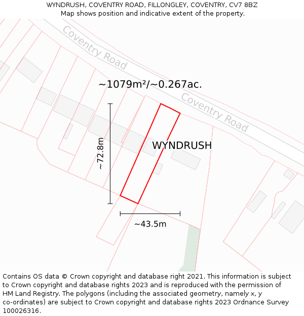 WYNDRUSH, COVENTRY ROAD, FILLONGLEY, COVENTRY, CV7 8BZ: Plot and title map