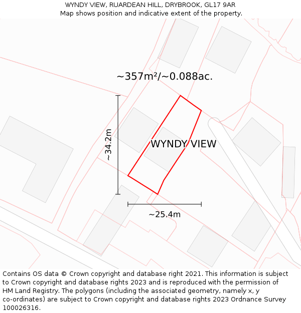 WYNDY VIEW, RUARDEAN HILL, DRYBROOK, GL17 9AR: Plot and title map