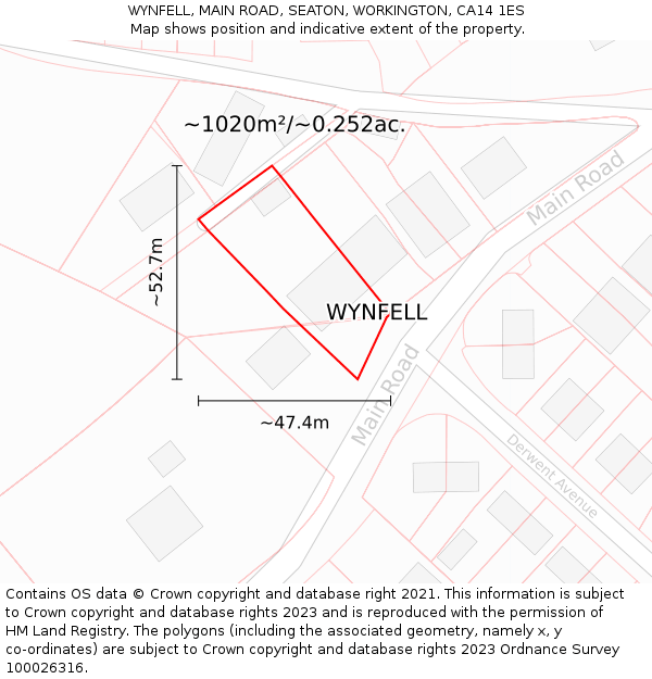 WYNFELL, MAIN ROAD, SEATON, WORKINGTON, CA14 1ES: Plot and title map