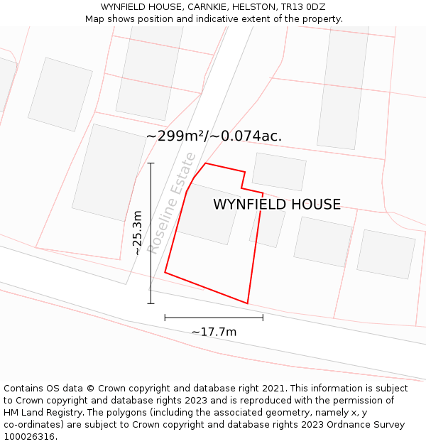 WYNFIELD HOUSE, CARNKIE, HELSTON, TR13 0DZ: Plot and title map