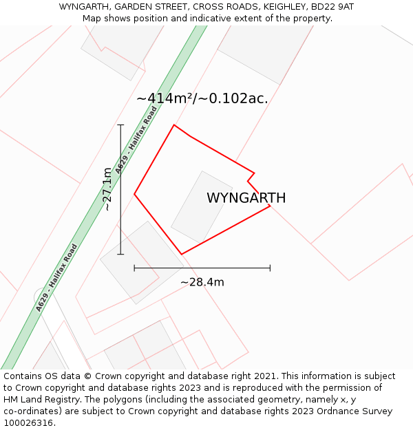 WYNGARTH, GARDEN STREET, CROSS ROADS, KEIGHLEY, BD22 9AT: Plot and title map