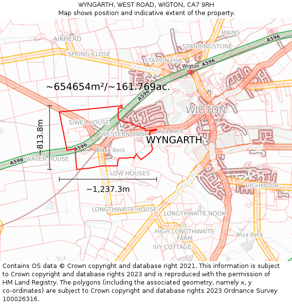 WYNGARTH, WEST ROAD, WIGTON, CA7 9RH: Plot and title map