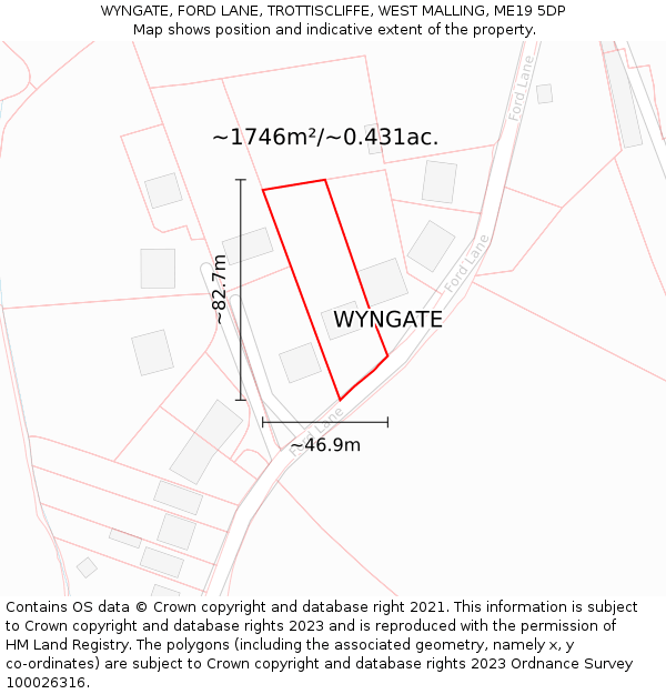 WYNGATE, FORD LANE, TROTTISCLIFFE, WEST MALLING, ME19 5DP: Plot and title map