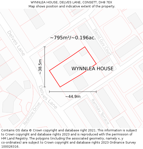 WYNNLEA HOUSE, DELVES LANE, CONSETT, DH8 7EX: Plot and title map