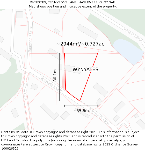 WYNYATES, TENNYSONS LANE, HASLEMERE, GU27 3AF: Plot and title map