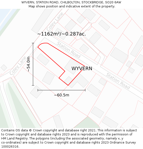 WYVERN, STATION ROAD, CHILBOLTON, STOCKBRIDGE, SO20 6AW: Plot and title map