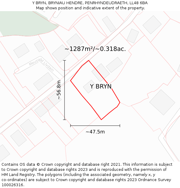 Y BRYN, BRYNIAU HENDRE, PENRHYNDEUDRAETH, LL48 6BA: Plot and title map