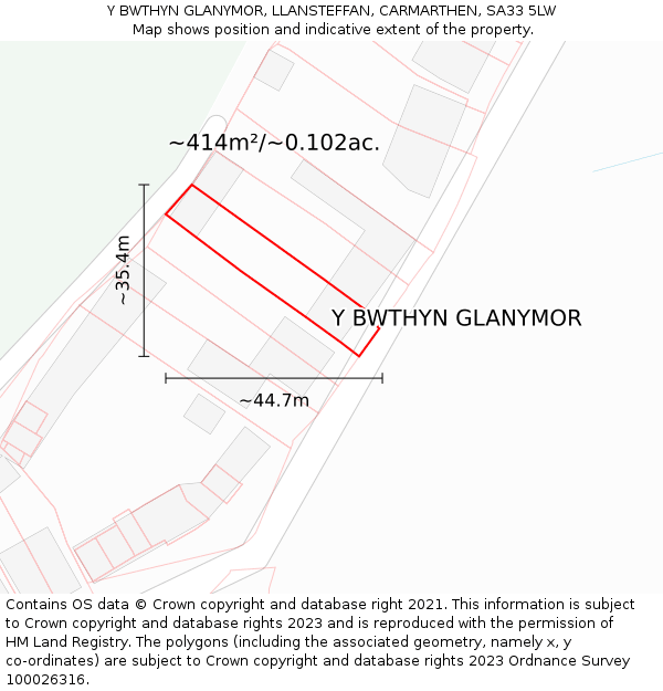 Y BWTHYN GLANYMOR, LLANSTEFFAN, CARMARTHEN, SA33 5LW: Plot and title map