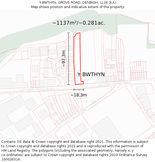 Y BWTHYN, GROVE ROAD, DENBIGH, LL16 3UU: Plot and title map