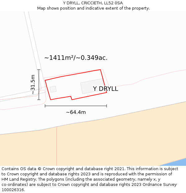 Y DRYLL, CRICCIETH, LL52 0SA: Plot and title map