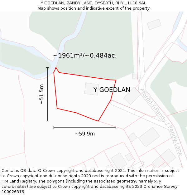 Y GOEDLAN, PANDY LANE, DYSERTH, RHYL, LL18 6AL: Plot and title map