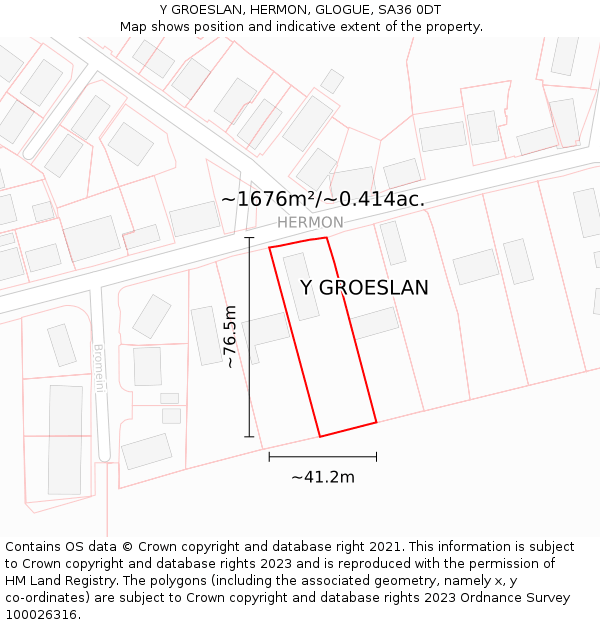 Y GROESLAN, HERMON, GLOGUE, SA36 0DT: Plot and title map