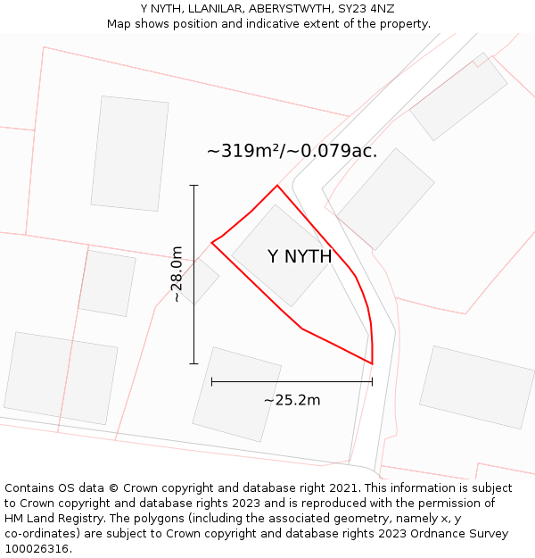 Y NYTH, LLANILAR, ABERYSTWYTH, SY23 4NZ: Plot and title map