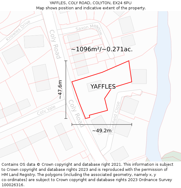 YAFFLES, COLY ROAD, COLYTON, EX24 6PU: Plot and title map