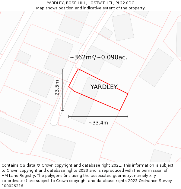 YARDLEY, ROSE HILL, LOSTWITHIEL, PL22 0DG: Plot and title map