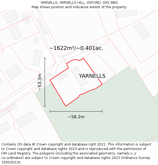 YARNELLS, YARNELLS HILL, OXFORD, OX2 9BG: Plot and title map