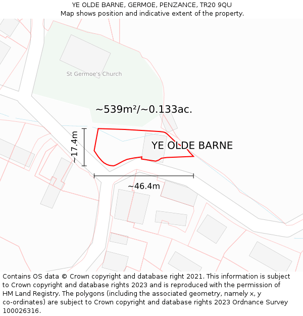 YE OLDE BARNE, GERMOE, PENZANCE, TR20 9QU: Plot and title map