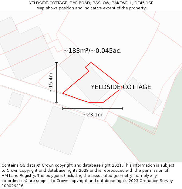 YELDSIDE COTTAGE, BAR ROAD, BASLOW, BAKEWELL, DE45 1SF: Plot and title map