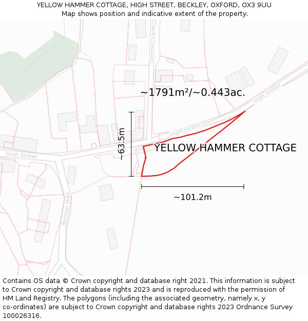 YELLOW HAMMER COTTAGE, HIGH STREET, BECKLEY, OXFORD, OX3 9UU: Plot and title map