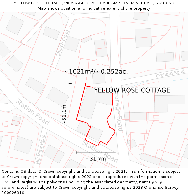 YELLOW ROSE COTTAGE, VICARAGE ROAD, CARHAMPTON, MINEHEAD, TA24 6NR: Plot and title map