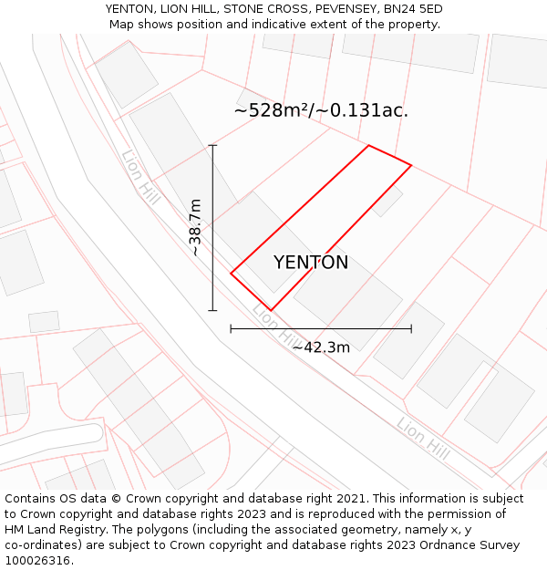 YENTON, LION HILL, STONE CROSS, PEVENSEY, BN24 5ED: Plot and title map