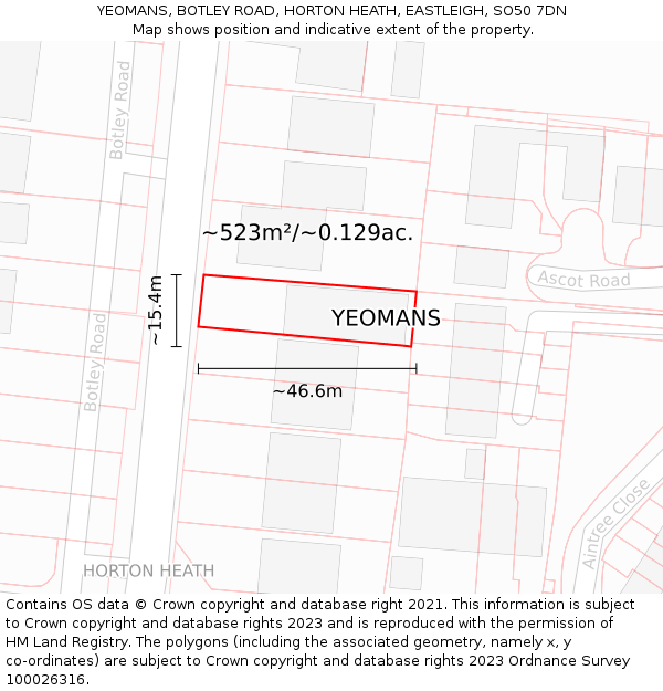 YEOMANS, BOTLEY ROAD, HORTON HEATH, EASTLEIGH, SO50 7DN: Plot and title map