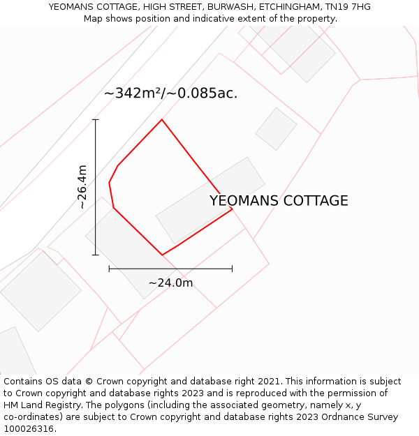 YEOMANS COTTAGE, HIGH STREET, BURWASH, ETCHINGHAM, TN19 7HG: Plot and title map