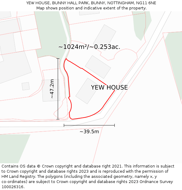 YEW HOUSE, BUNNY HALL PARK, BUNNY, NOTTINGHAM, NG11 6NE: Plot and title map