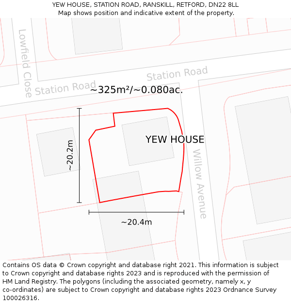 YEW HOUSE, STATION ROAD, RANSKILL, RETFORD, DN22 8LL: Plot and title map