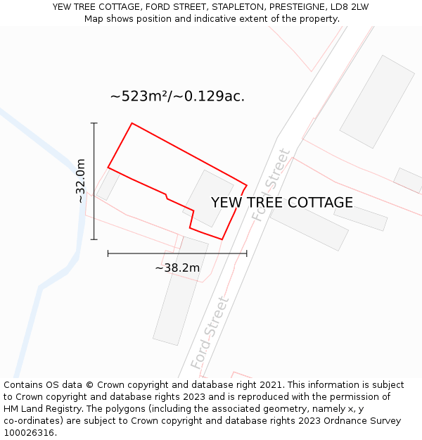 YEW TREE COTTAGE, FORD STREET, STAPLETON, PRESTEIGNE, LD8 2LW: Plot and title map