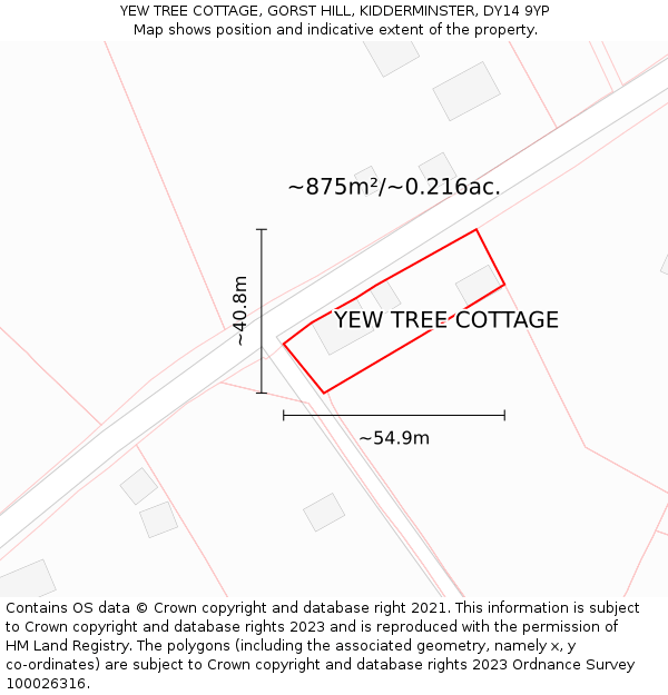 YEW TREE COTTAGE, GORST HILL, KIDDERMINSTER, DY14 9YP: Plot and title map