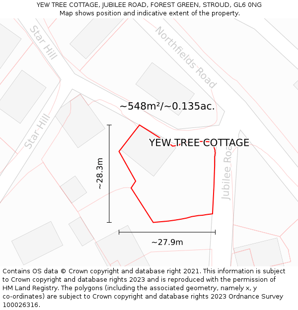 YEW TREE COTTAGE, JUBILEE ROAD, FOREST GREEN, STROUD, GL6 0NG: Plot and title map