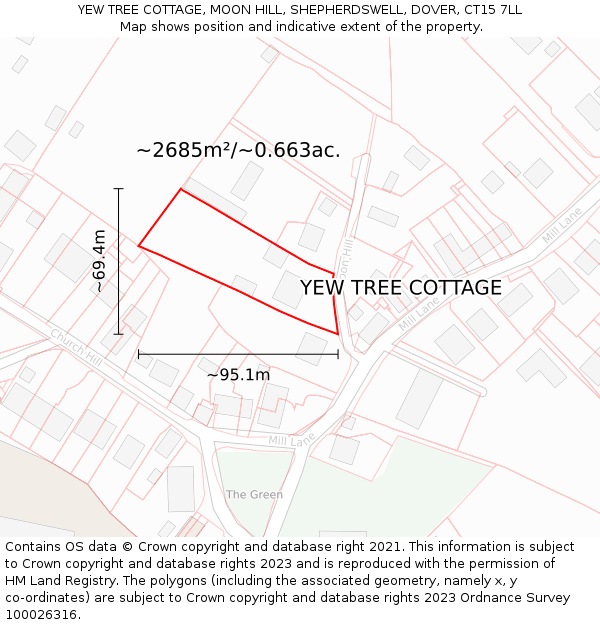 YEW TREE COTTAGE, MOON HILL, SHEPHERDSWELL, DOVER, CT15 7LL: Plot and title map