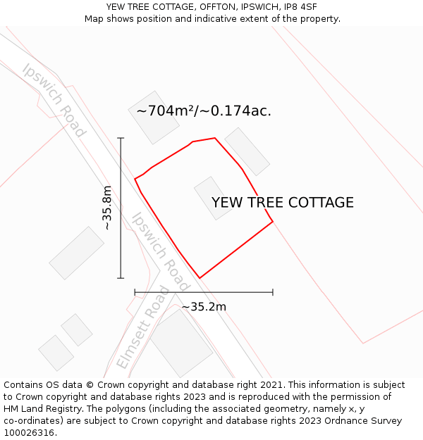 YEW TREE COTTAGE, OFFTON, IPSWICH, IP8 4SF: Plot and title map