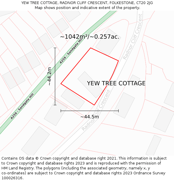 YEW TREE COTTAGE, RADNOR CLIFF CRESCENT, FOLKESTONE, CT20 2JG: Plot and title map