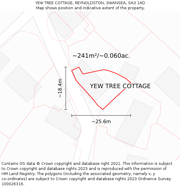 YEW TREE COTTAGE, REYNOLDSTON, SWANSEA, SA3 1AD: Plot and title map