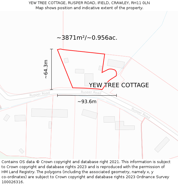 YEW TREE COTTAGE, RUSPER ROAD, IFIELD, CRAWLEY, RH11 0LN: Plot and title map