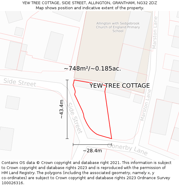 YEW TREE COTTAGE, SIDE STREET, ALLINGTON, GRANTHAM, NG32 2DZ: Plot and title map