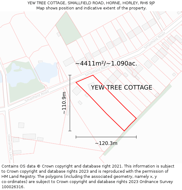 YEW TREE COTTAGE, SMALLFIELD ROAD, HORNE, HORLEY, RH6 9JP: Plot and title map