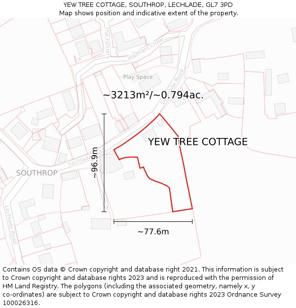 YEW TREE COTTAGE, SOUTHROP, LECHLADE, GL7 3PD: Plot and title map