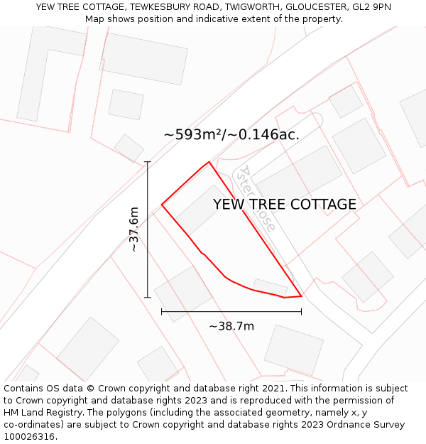 YEW TREE COTTAGE, TEWKESBURY ROAD, TWIGWORTH, GLOUCESTER, GL2 9PN: Plot and title map