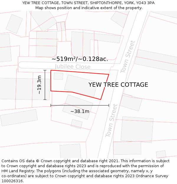 YEW TREE COTTAGE, TOWN STREET, SHIPTONTHORPE, YORK, YO43 3PA: Plot and title map