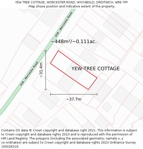 YEW TREE COTTAGE, WORCESTER ROAD, WYCHBOLD, DROITWICH, WR9 7PF: Plot and title map