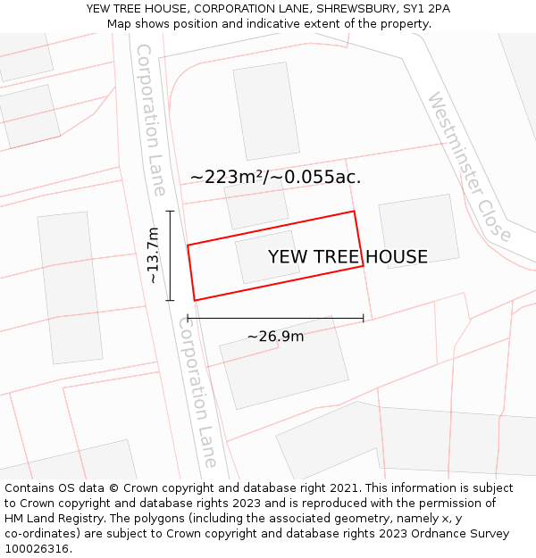 YEW TREE HOUSE, CORPORATION LANE, SHREWSBURY, SY1 2PA: Plot and title map