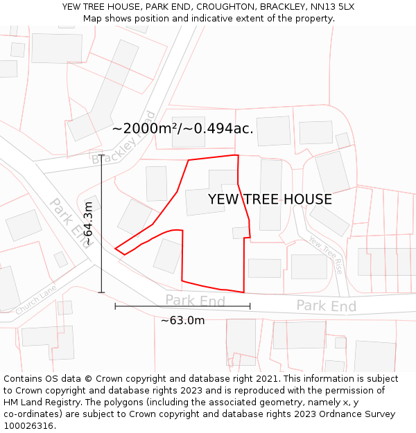 YEW TREE HOUSE, PARK END, CROUGHTON, BRACKLEY, NN13 5LX: Plot and title map