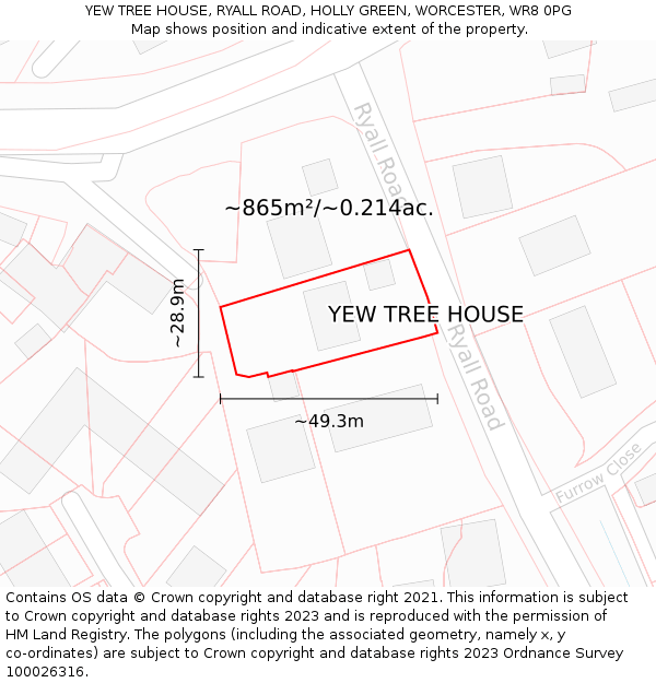 YEW TREE HOUSE, RYALL ROAD, HOLLY GREEN, WORCESTER, WR8 0PG: Plot and title map