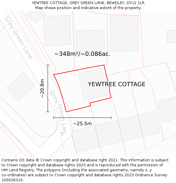 YEWTREE COTTAGE, GREY GREEN LANE, BEWDLEY, DY12 1LR: Plot and title map