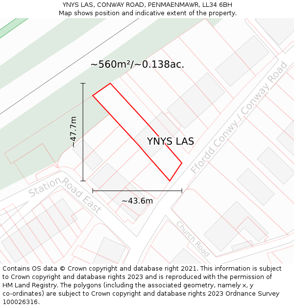 YNYS LAS, CONWAY ROAD, PENMAENMAWR, LL34 6BH: Plot and title map